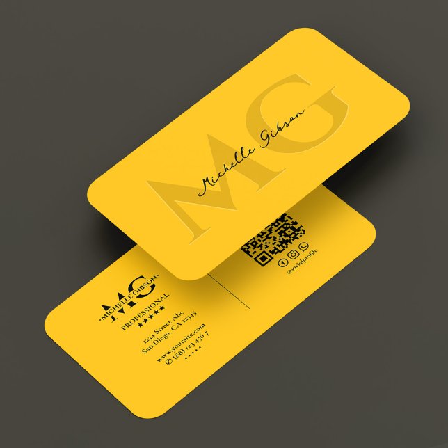 Carte De Visite Initiales de marketing minimales Jaune Professionn (Créateur téléchargé)