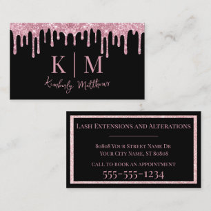 Carte De Visite Initiales de monogramme à paillettes roses sur fon