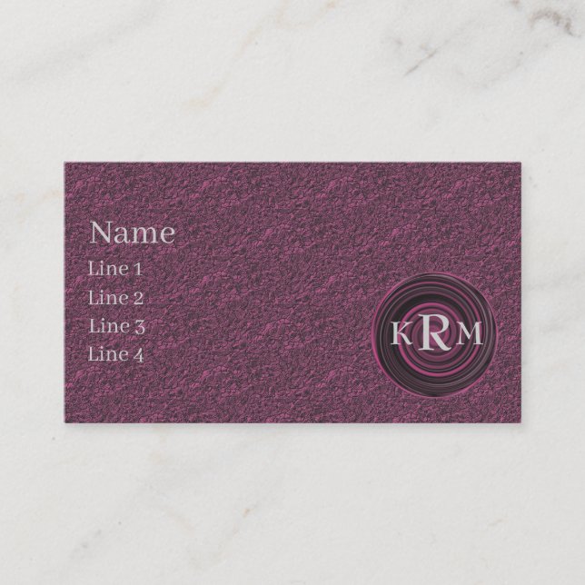 Carte De Visite Initiales de monogramme motif tourbillons prune  (Devant)