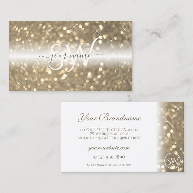 Carte De Visite Initiales de Parties scintillant de luxe en or bla (Devant / Derrière)