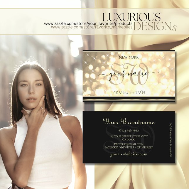 Carte De Visite Initiales de Parties scintillant or de luxe Black  (Créateur téléchargé)