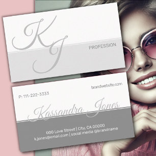 Carte De Visite Initiales de police minimaliste gris blanc