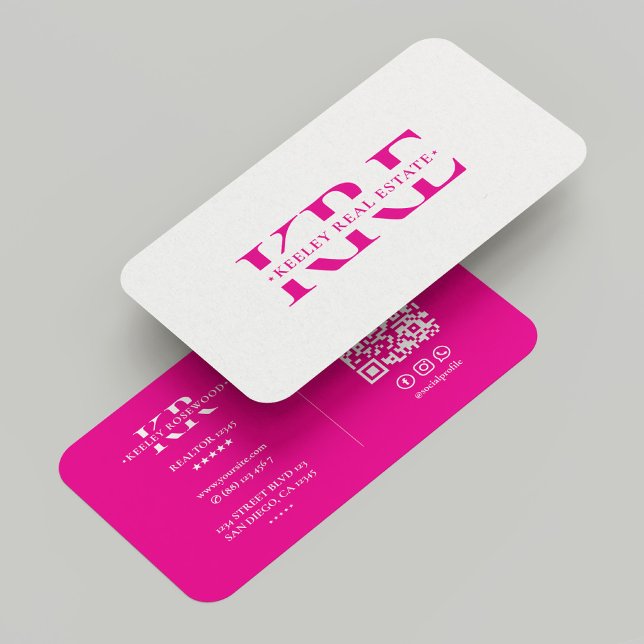 Carte De Visite Initiales de professionnel du marketing minimal Ro (Minimal Marketing Professional Initials Pink Business Card
)