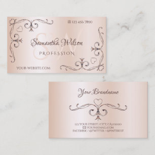 Carte De Visite Initiales du coin orange Rose chatoyant Pastel ros
