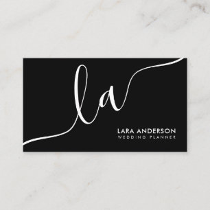 Carte De Visite Initiales en monogramme noir blanc minimal