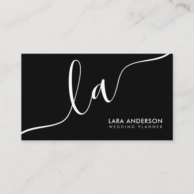 Carte De Visite Initiales en monogramme noir blanc minimal (Devant)