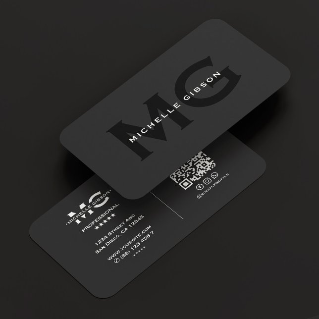 Carte De Visite Initiales en noir Monogramme professionnel moderne (Modern Bold Professional Monogram Black Initials Business Card
)