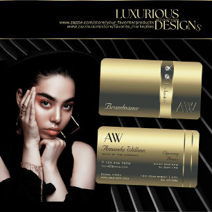 Carte De Visite Initiales en or et diamants luxueux Heures d'ouver