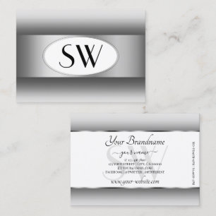Carte De Visite Initiales gris et blanc Ombre Argent Oval Frame