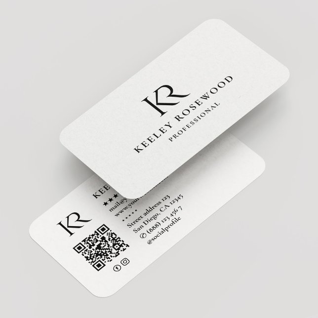 Carte De Visite Initiales KR Monogramme Professionnel Minimal Blan (Créateur téléchargé)