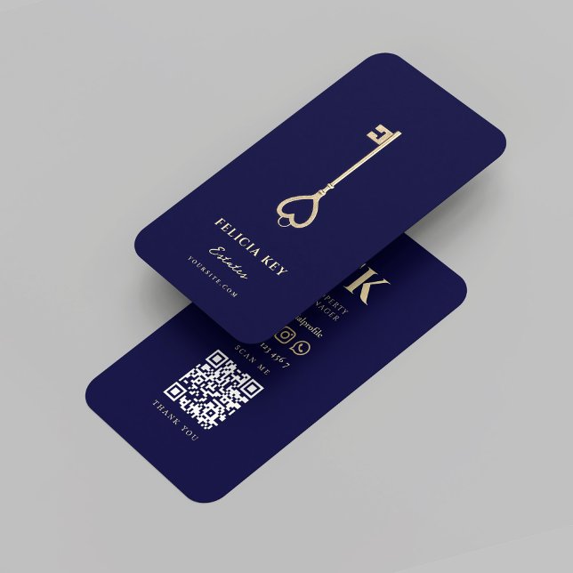Carte De Visite Initiales modernes de réaltor Midnight Blue Gold (Modern Realtor Initials Midnight Blue Gold Business Card
)