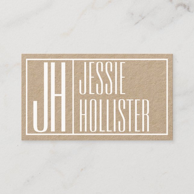 Carte De Visite Initiales Modernes & Logo de Nom | Blanc sur Papie (Devant)