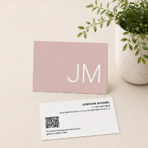 Carte De Visite Initiales Monogramme Chic QR Rose Professionnel