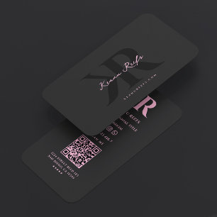 Carte De Visite Initiales Monogramme K R Esthétique Noir Rose