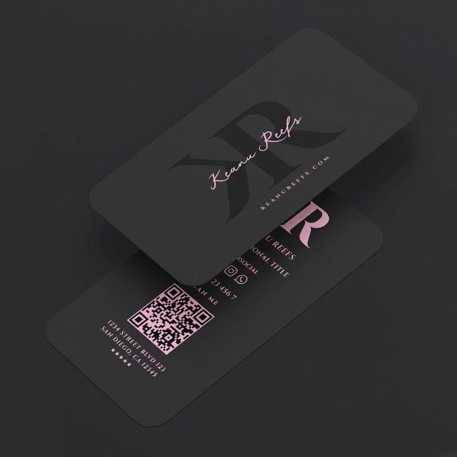 Carte De Visite Initiales Monogramme K R Esthétique Noir Rose (Aesthetic K R Initials Monogram Black Pink Business Card
)
