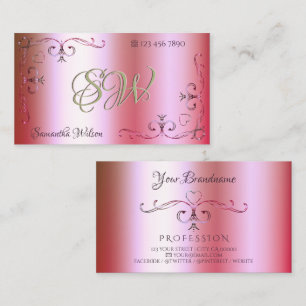 Carte De Visite Initiales Ornées Lumineuses Dégradé de Couleurs Ro