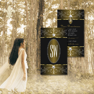 Carte De Visite Initiales ornementales luxueuses en or et noir