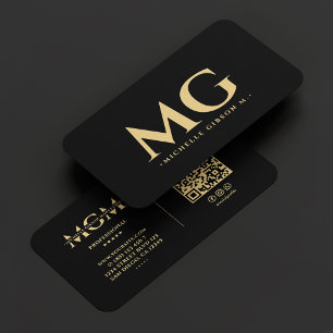 Carte De Visite Initiales professionnelles Elégant Noir moderne