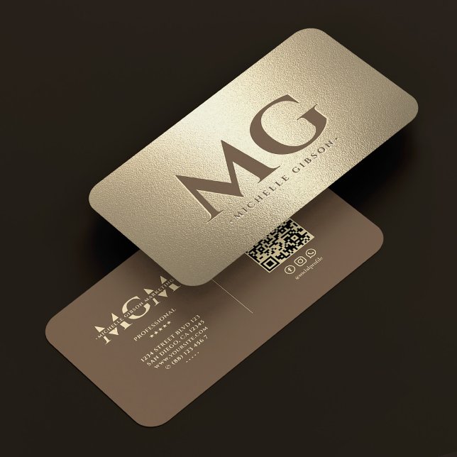 Carte De Visite Initiales professionnelles élégantes Faux or marro (Elegant Professional Initials Brown Faux Gold Business Card
)