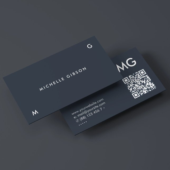 Carte De Visite Initiales simples Professionnel Bleu foncé Charbon (Simple Initials Professional Dark Blue Charcoal Business Card
)