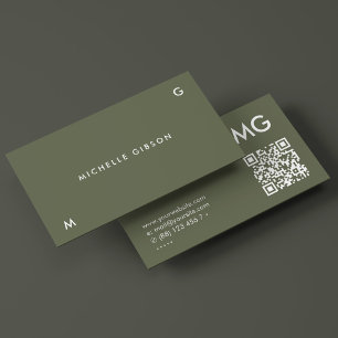 Carte De Visite Initiales simples Vert de l'armée minimal professi