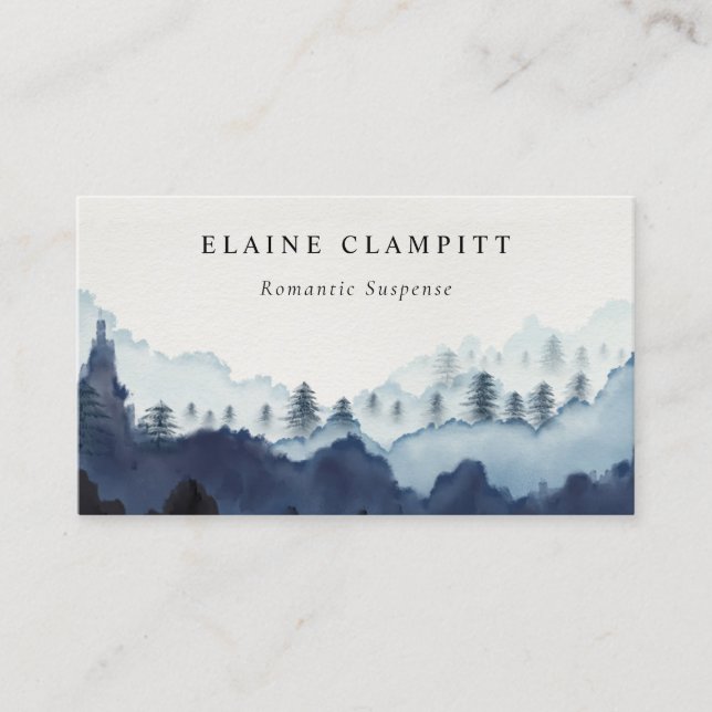Carte De Visite Ink Blue Navy Pine Woods Mountain Mariage Website (Devant)