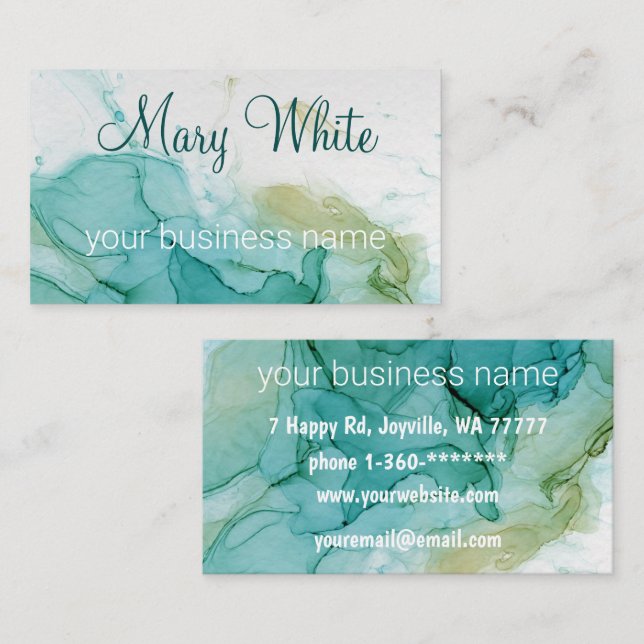 Carte De Visite Ink Cloud Swirl tendance moderne Turquoise vert ol (Devant / Derrière)