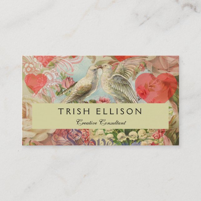 Carte De Visite Inséparables Coeur antique Vintage (Devant)