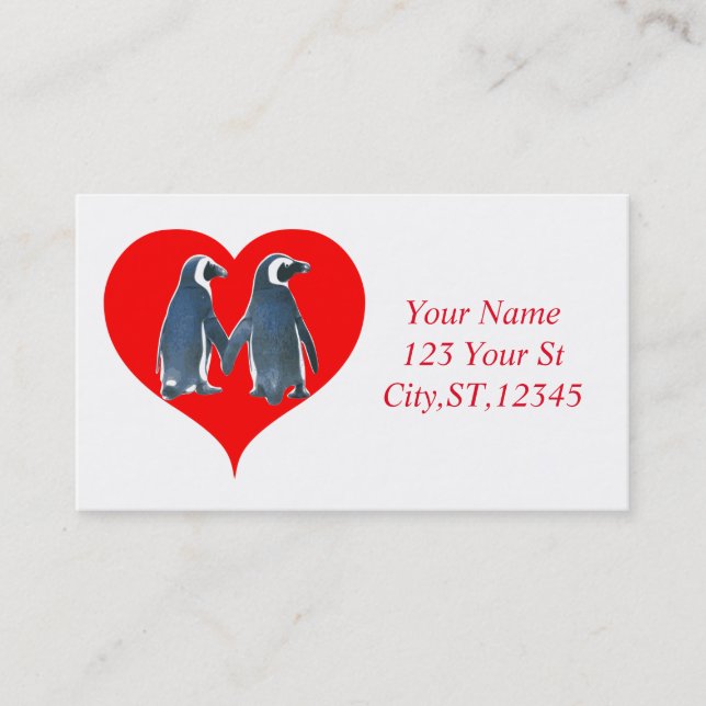 Carte De Visite Inséparables Penguin Couple Red Heart Thunder_Cove (Devant)