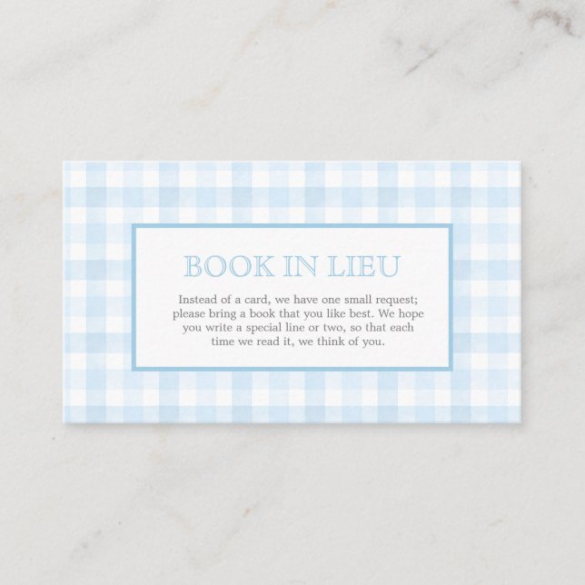 Carte De Visite Insert de livre à motif Gingham bleu Prépa (Devant)