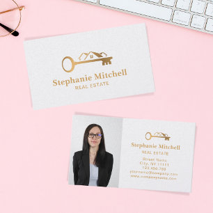 Carte De Visite Insert Photo Real Estate Realtor Key House Gold