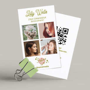 Carte De Visite Instagram 4 Photo Social Media, QR Code Blanc