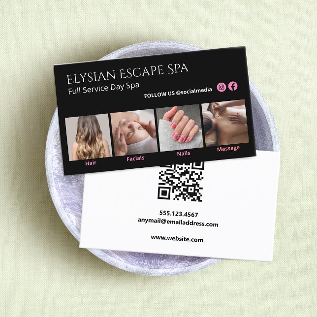 Carte De Visite Instagram Black Photo Social Media QR Code (Instagram social media networking 4 photo  business card with QR Code)