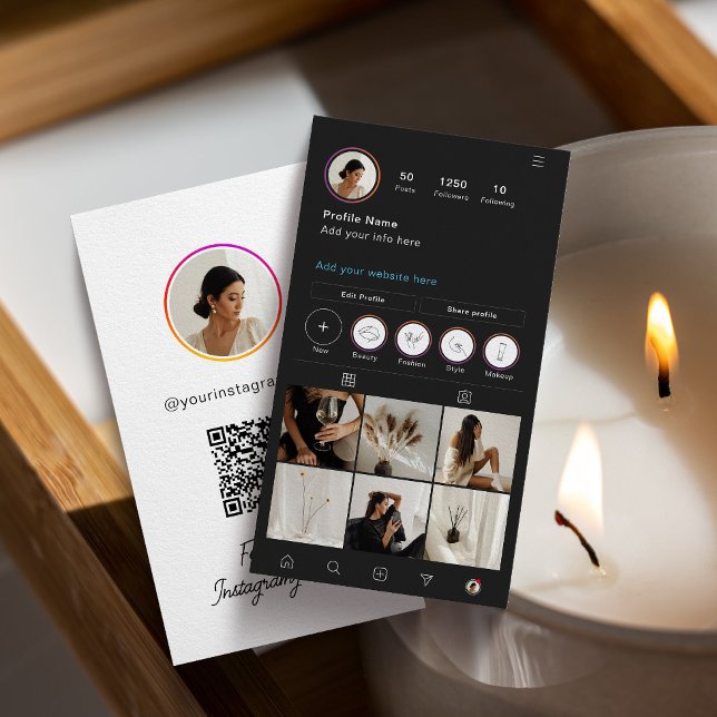 Carte De Visite Instagram Dark Thème QR Code 7 Photo Médias sociau (Créateur téléchargé)