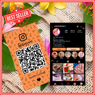 Carte De Visite Instagram du salon de manucure QR code orange