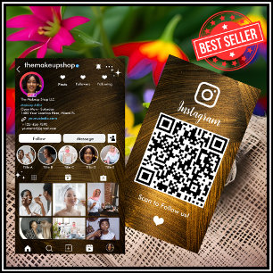 Carte De Visite Instagram Gold & Black Metal QR Code