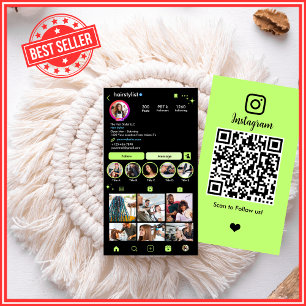 Carte De Visite Instagram Hair Stylist Lime QR Code Social Media