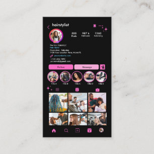Carte De Visite Instagram Hair Stylist Pink QR Code Social Media
