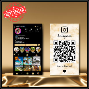 Carte De Visite Instagram LUXURY Agate en marbre jaune et noir QR