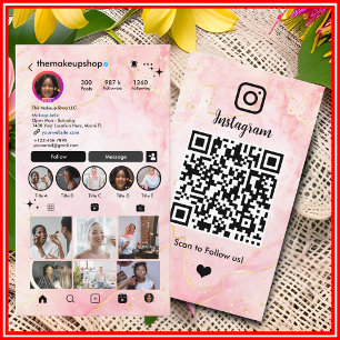 Carte De Visite Instagram maquillage Artiste en marbre rose QR Cod