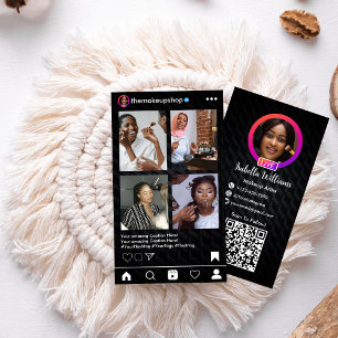 Carte De Visite Instagram Metal noir QR Code médias sociaux