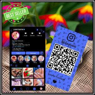 Carte De Visite Instagram Nail Salon Bleu Code QR des médias soc