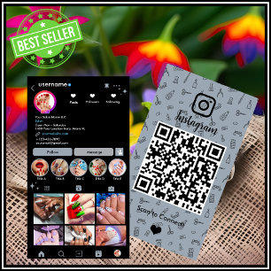 Carte De Visite Instagram Nail Salon Dusty Blue QR Code Média So