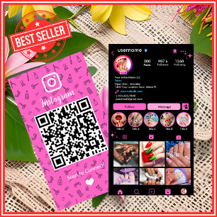 Carte De Visite Instagram Nail Salon rose Social Media QR Code