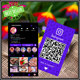 Carte De Visite Instagram Nail Salon Violet Code QR des médias s