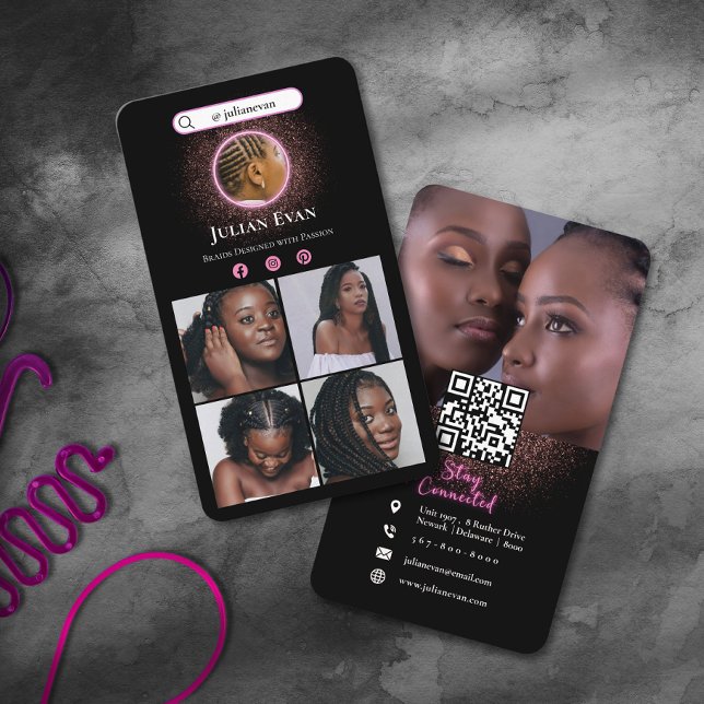 Carte De Visite Instagram Parties scintillant Neon rose cheveux af (Instagram Glitter Neon Pink African Hair Braiding)