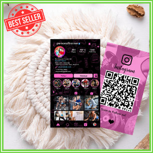 Carte De Visite Instagram Pink & Black Personal Fitainer