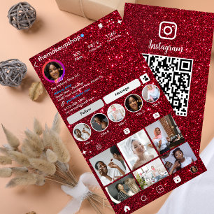 Carte de visite Instagram Rouge Pailleté QR Code R