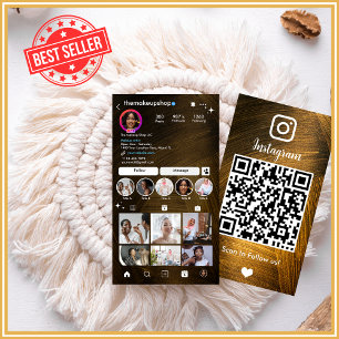 Carte De Visite Instagram Rustic Gold Metal QR Code Social Media