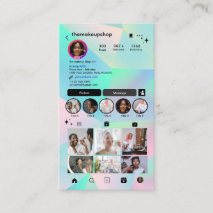Carte De Visite Instagram Sarcelle & Rose Holographique QR Réseau